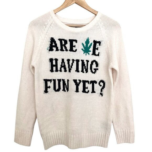 UNIF Are We Having Fun Yet Graphic Sweater Ivory Oversized Crewneck Pullover - Picture 6 of 11